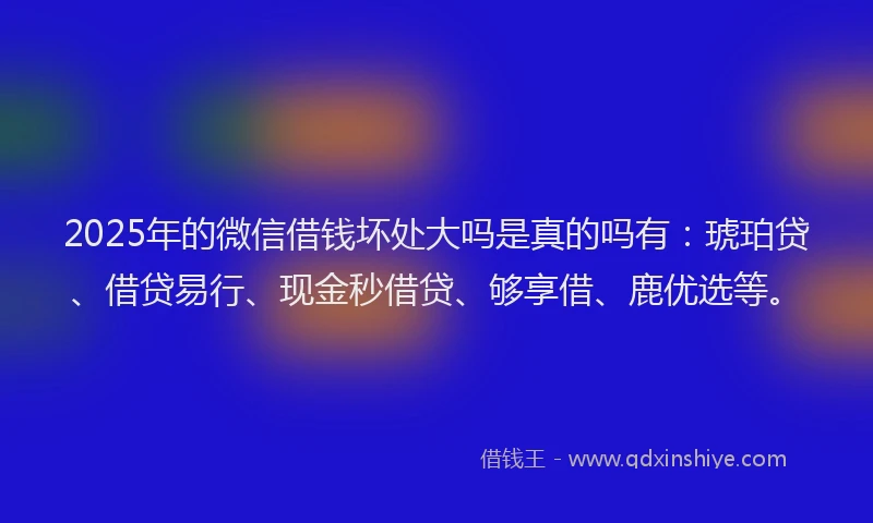 2025年的微信借钱坏处大吗是真的吗有：琥珀贷、借贷易行、现金秒借贷、够享借、鹿优选等。