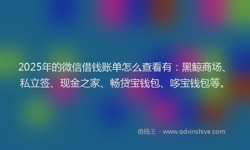 2025年的微信借钱账单怎么查看有：黑鲸商场、私立签、现金之家、畅贷宝钱包、哆宝钱包等。