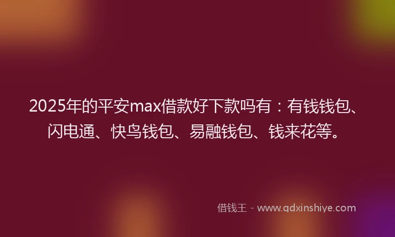 2025年的平安max借款好下款吗有：有钱钱包、闪电通、快鸟钱包、易融钱包、钱来花等。