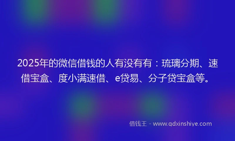 2025年的微信借钱的人有没有有：琉璃分期、速借宝盒、度小满速借、e贷易、分子贷宝盒等。
