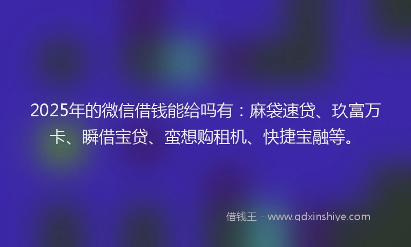 2025年的微信借钱能给吗有：麻袋速贷、玖富万卡、瞬借宝贷、蛮想购租机、快捷宝融等。