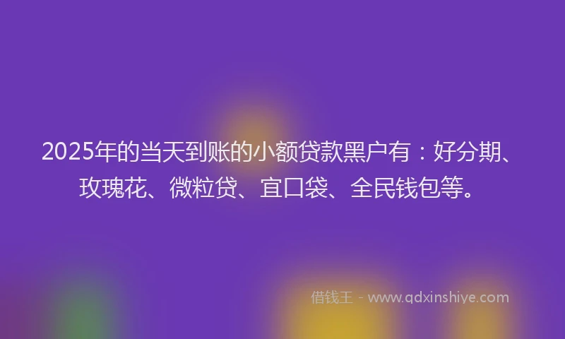 2025年的当天到账的小额贷款黑户有：好分期、玫瑰花、微粒贷、宜口袋、全民钱包等。