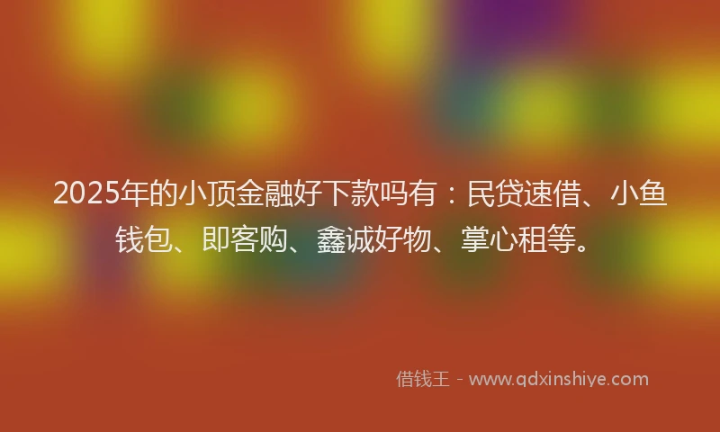 2025年的小顶金融好下款吗有：民贷速借、小鱼钱包、即客购、鑫诚好物、掌心租等。