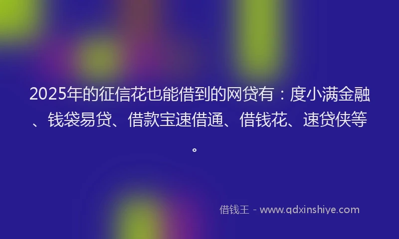 2025年的征信花也能借到的网贷有：度小满金融、钱袋易贷、借款宝速借通、借钱花、速贷侠等。