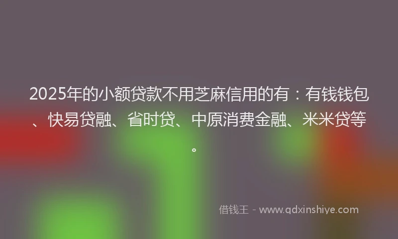 2025年的小额贷款不用芝麻信用的有：有钱钱包、快易贷融、省时贷、中原消费金融、米米贷等。