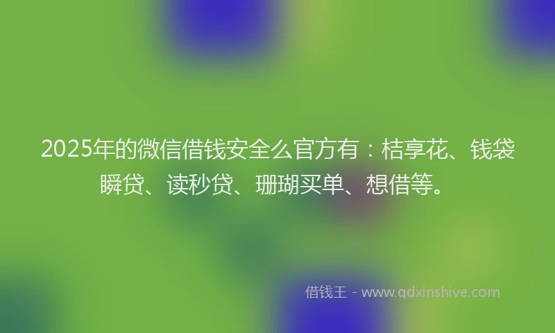 2025年的微信借钱安全么官方有：桔享花、钱袋瞬贷、读秒贷、珊瑚买单、想借等。