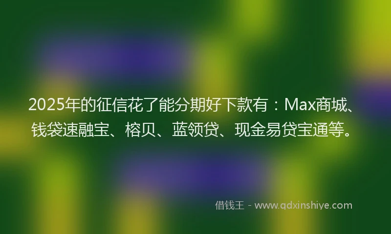 2025年的征信花了能分期好下款有：Max商城、钱袋速融宝、榕贝、蓝领贷、现金易贷宝通等。