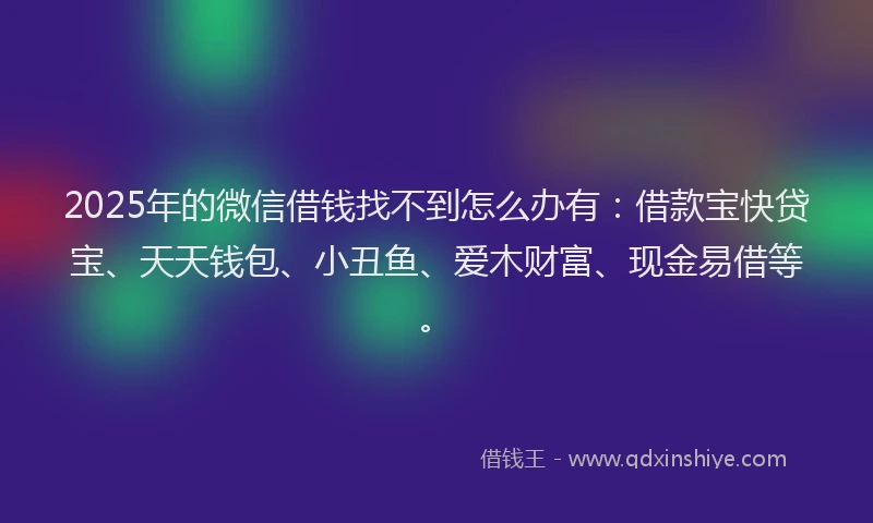 2025年的微信借钱找不到怎么办有：借款宝快贷宝、天天钱包、小丑鱼、爱木财富、现金易借等。