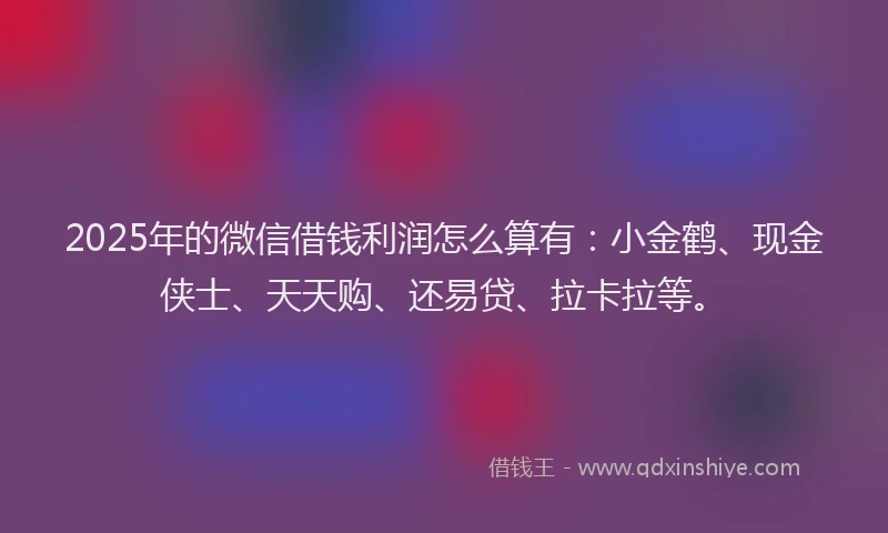 2025年的微信借钱利润怎么算有：小金鹤、现金侠士、天天购、还易贷、拉卡拉等。