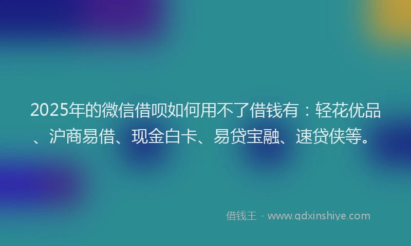 2025年的微信借呗如何用不了借钱有：轻花优品、沪商易借、现金白卡、易贷宝融、速贷侠等。