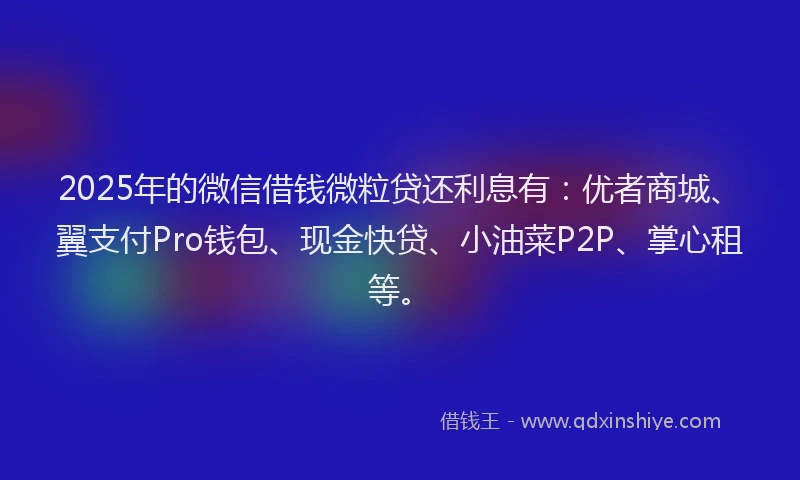 2025年的微信借钱微粒贷还利息有：优者商城、翼支付Pro钱包、现金快贷、小油菜P2P、掌心租等。