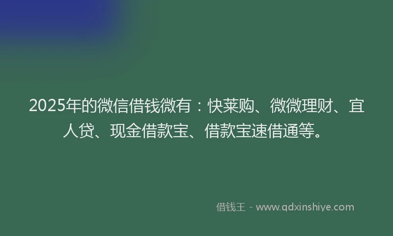 2025年的微信借钱微有：快莱购、微微理财、宜人贷、现金借款宝、借款宝速借通等。