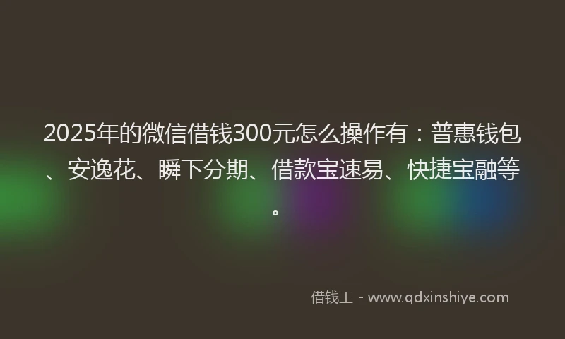 2025年的微信借钱300元怎么操作有：普惠钱包、安逸花、瞬下分期、借款宝速易、快捷宝融等。