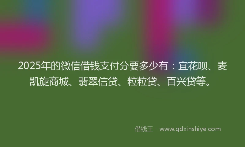 2025年的微信借钱支付分要多少有：宜花呗、麦凯旋商城、翡翠信贷、粒粒贷、百兴贷等。