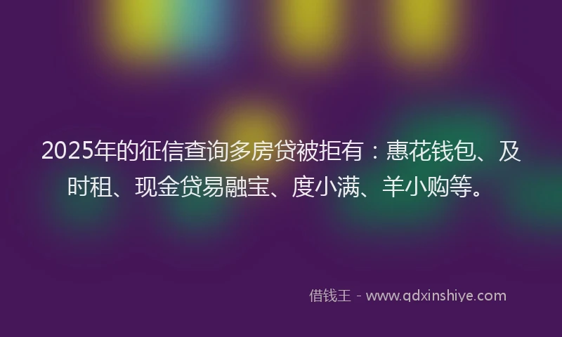 2025年的征信查询多房贷被拒有：惠花钱包、及时租、现金贷易融宝、度小满、羊小购等。