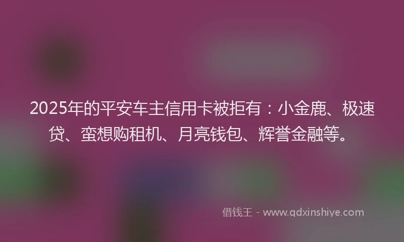 2025年的平安车主信用卡被拒有：小金鹿、极速贷、蛮想购租机、月亮钱包、辉誉金融等。