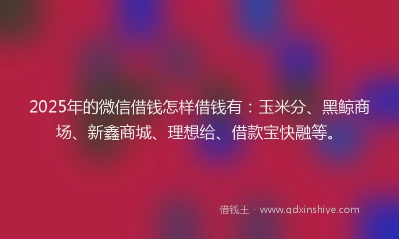 2025年的微信借钱怎样借钱有：玉米分、黑鲸商场、新鑫商城、理想给、借款宝快融等。
