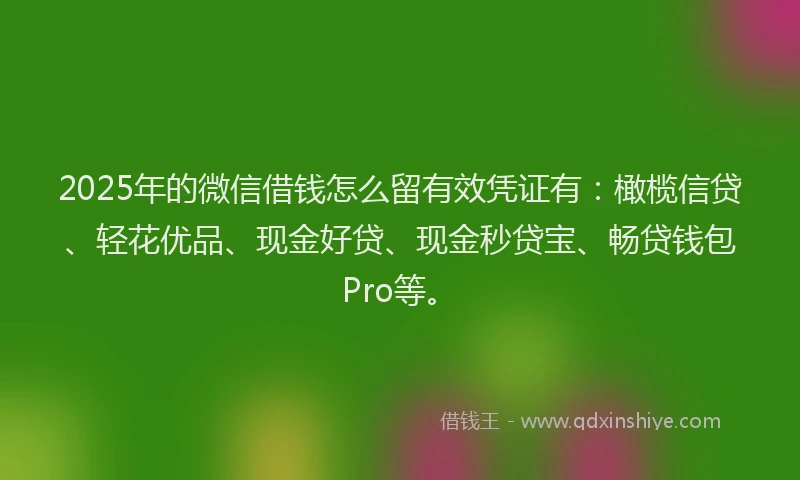 2025年的微信借钱怎么留有效凭证有：橄榄信贷、轻花优品、现金好贷、现金秒贷宝、畅贷钱包Pro等。