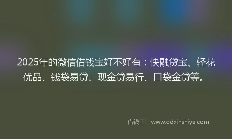 2025年的微信借钱宝好不好有：快融贷宝、轻花优品、钱袋易贷、现金贷易行、口袋金贷等。