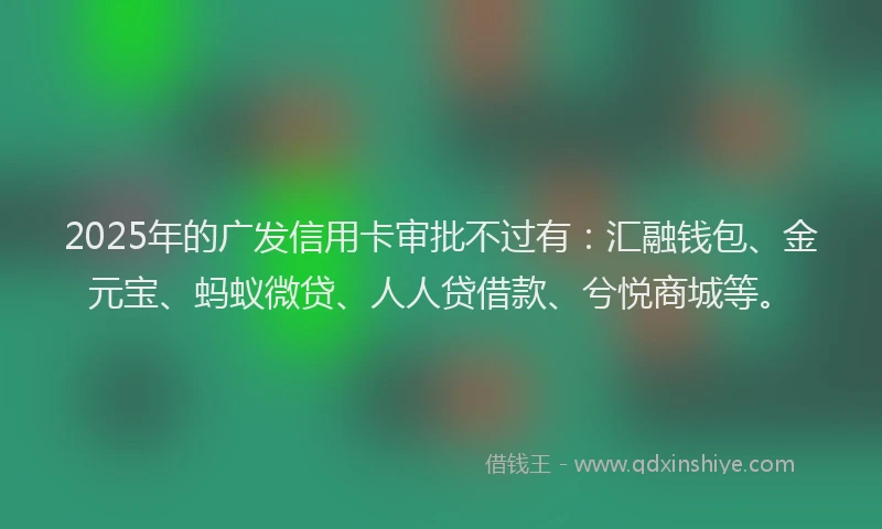 2025年的广发信用卡审批不过有：汇融钱包、金元宝、蚂蚁微贷、人人贷借款、兮悦商城等。