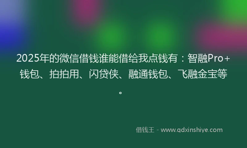 2025年的微信借钱谁能借给我点钱有：智融Pro+钱包、拍拍用、闪贷侠、融通钱包、飞融金宝等。