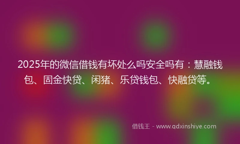 2025年的微信借钱有坏处么吗安全吗有：慧融钱包、固金快贷、闲猪、乐贷钱包、快融贷等。
