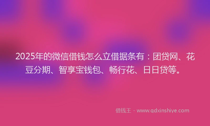 2025年的微信借钱怎么立借据条有：团贷网、花豆分期、智享宝钱包、畅行花、日日贷等。