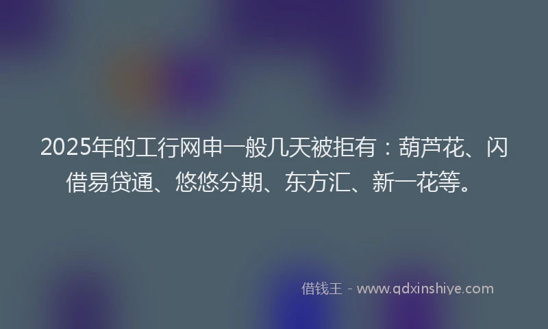 2025年的工行网申一般几天被拒有：葫芦花、闪借易贷通、悠悠分期、东方汇、新一花等。