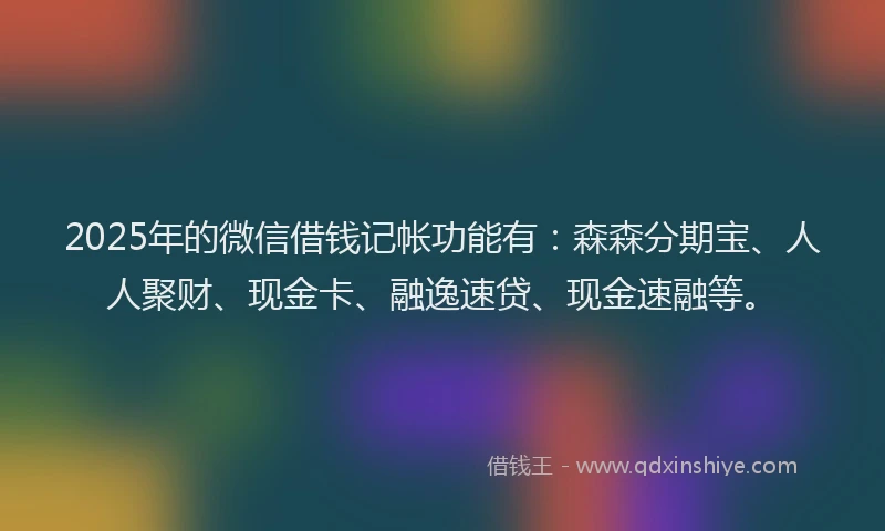 2025年的微信借钱记帐功能有：森森分期宝、人人聚财、现金卡、融逸速贷、现金速融等。