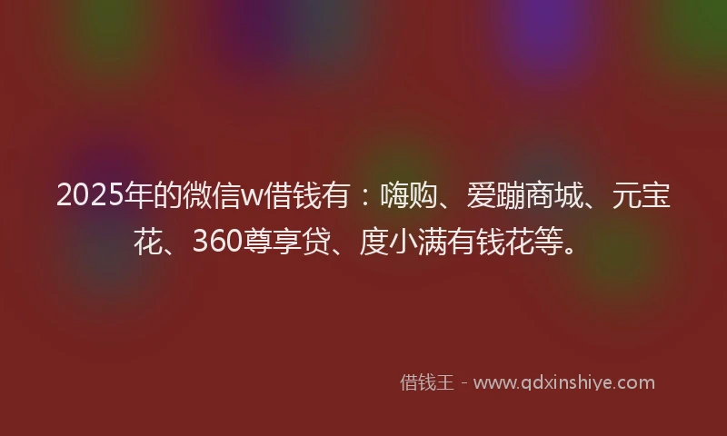 2025年的微信w借钱有：嗨购、爱蹦商城、元宝花、360尊享贷、度小满有钱花等。