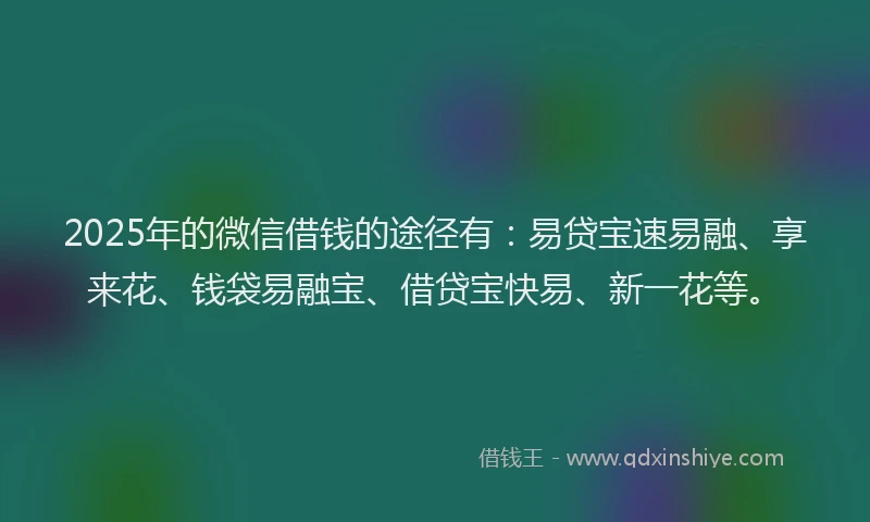 2025年的微信借钱的途径有：易贷宝速易融、享来花、钱袋易融宝、借贷宝快易、新一花等。