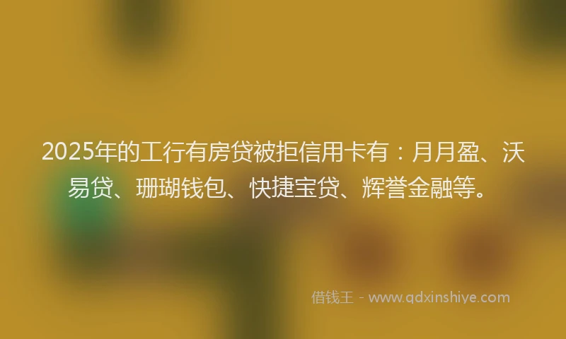 2025年的工行有房贷被拒信用卡有：月月盈、沃易贷、珊瑚钱包、快捷宝贷、辉誉金融等。