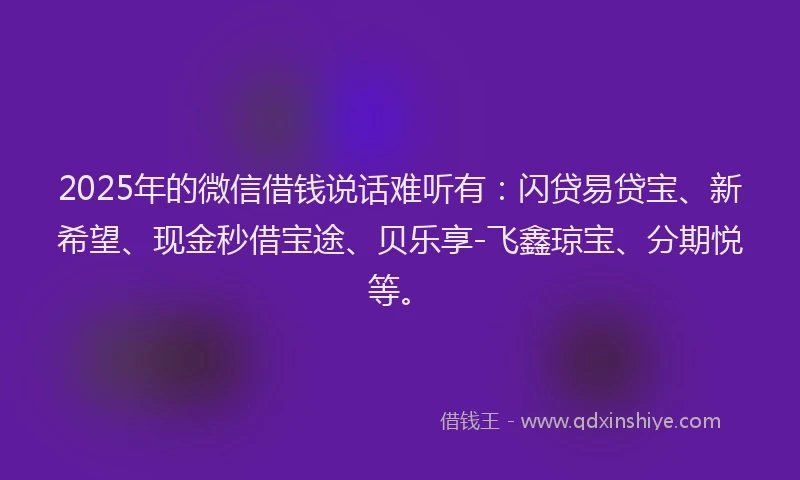 2025年的微信借钱说话难听有：闪贷易贷宝、新希望、现金秒借宝途、贝乐享-飞鑫琼宝、分期悦等。