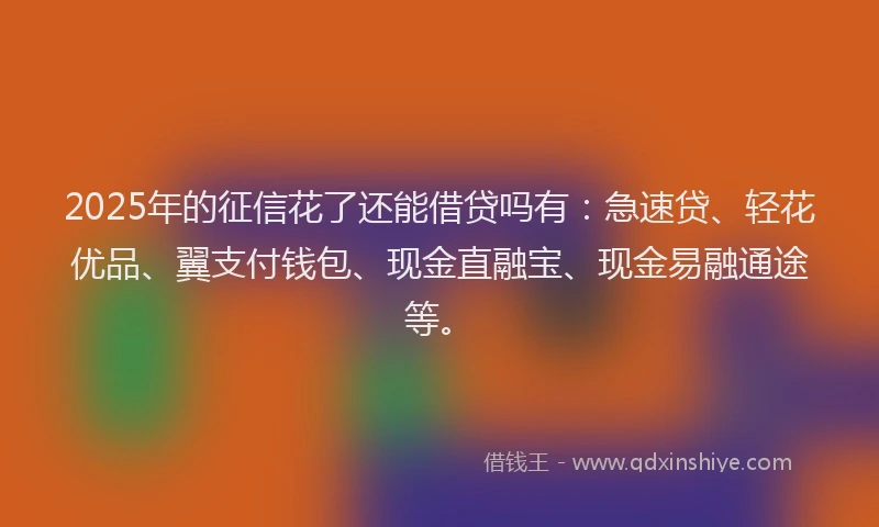 2025年的征信花了还能借贷吗有：急速贷、轻花优品、翼支付钱包、现金直融宝、现金易融通途等。