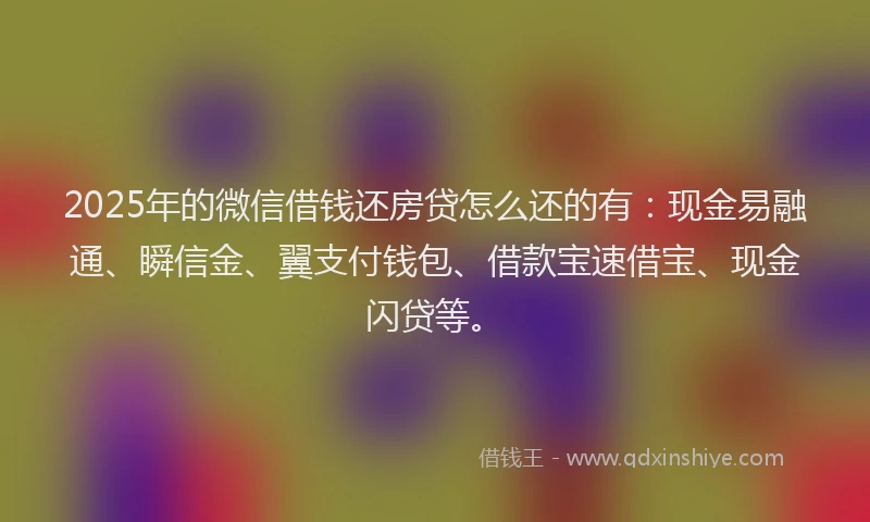 2025年的微信借钱还房贷怎么还的有：现金易融通、瞬信金、翼支付钱包、借款宝速借宝、现金闪贷等。