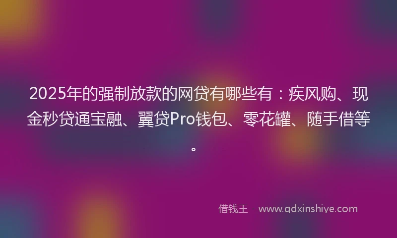 2025年的强制放款的网贷有哪些有：疾风购、现金秒贷通宝融、翼贷Pro钱包、零花罐、随手借等。