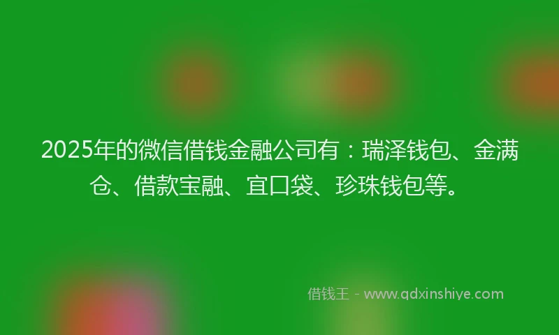 2025年的微信借钱金融公司有：瑞泽钱包、金满仓、借款宝融、宜口袋、珍珠钱包等。