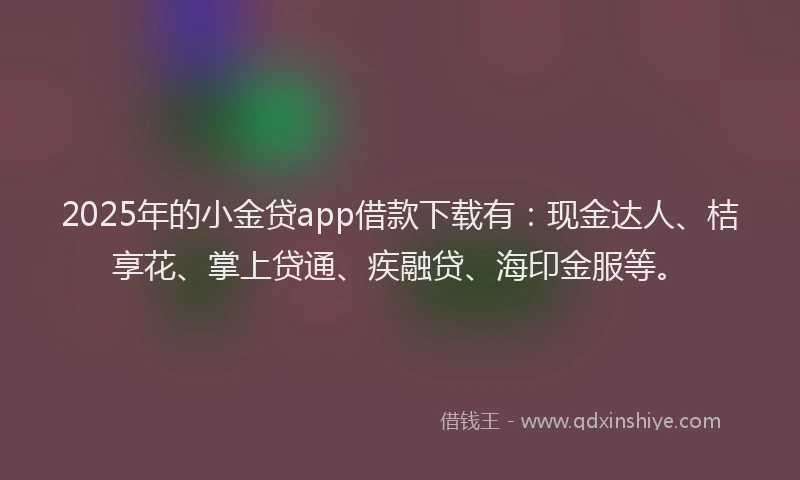 2025年的小金贷app借款下载有：现金达人、桔享花、掌上贷通、疾融贷、海印金服等。