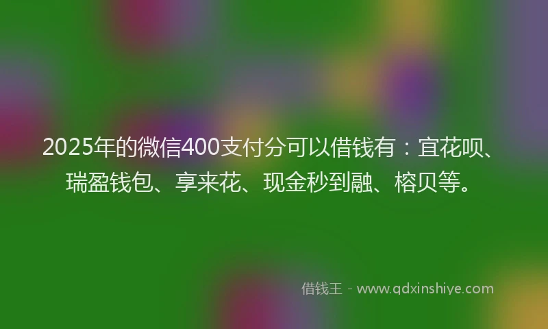 2025年的微信400支付分可以借钱有：宜花呗、瑞盈钱包、享来花、现金秒到融、榕贝等。