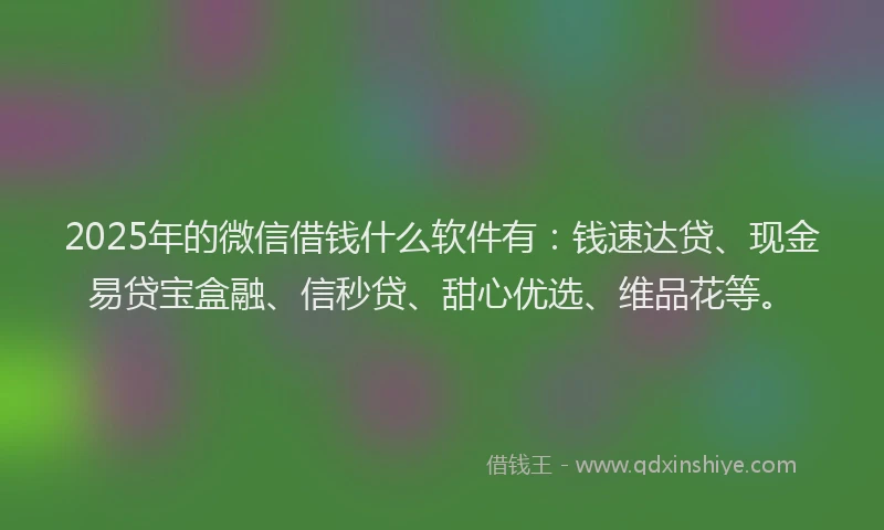 2025年的微信借钱什么软件有：钱速达贷、现金易贷宝盒融、信秒贷、甜心优选、维品花等。