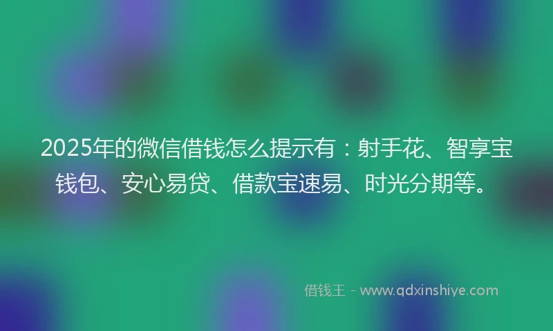 2025年的微信借钱怎么提示有：射手花、智享宝钱包、安心易贷、借款宝速易、时光分期等。