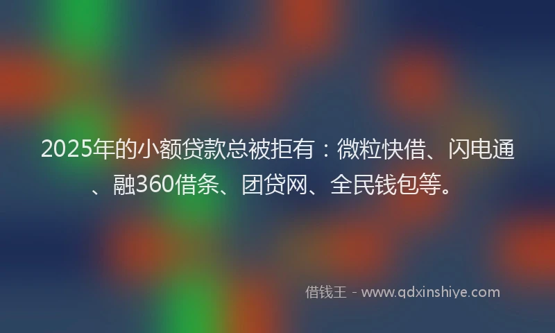 2025年的小额贷款总被拒有：微粒快借、闪电通、融360借条、团贷网、全民钱包等。