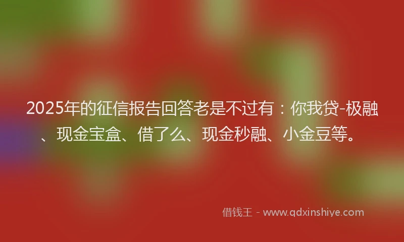 2025年的征信报告回答老是不过有：你我贷-极融、现金宝盒、借了么、现金秒融、小金豆等。