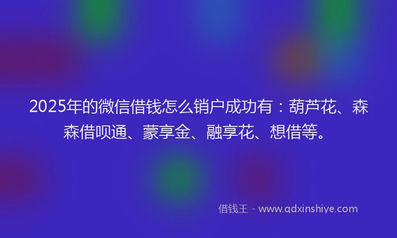 2025年的微信借钱怎么销户成功有：葫芦花、森森借呗通、蒙享金、融享花、想借等。