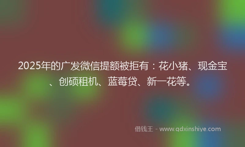 2025年的广发微信提额被拒有：花小猪、现金宝、创硕租机、蓝莓贷、新一花等。