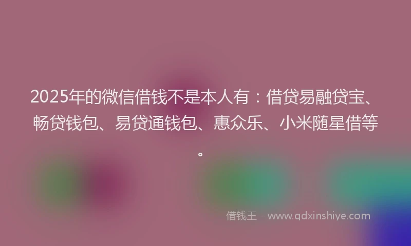 2025年的微信借钱不是本人有：借贷易融贷宝、畅贷钱包、易贷通钱包、惠众乐、小米随星借等。