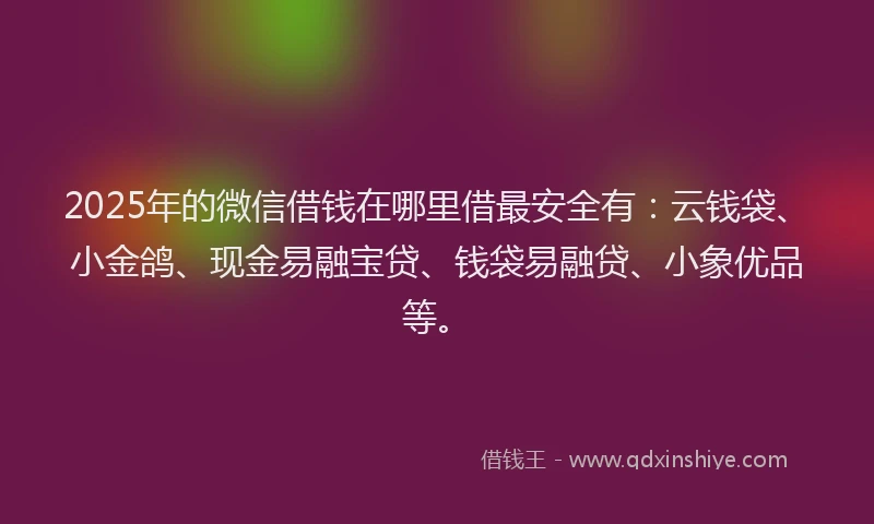 2025年的微信借钱在哪里借最安全有：云钱袋、小金鸽、现金易融宝贷、钱袋易融贷、小象优品等。