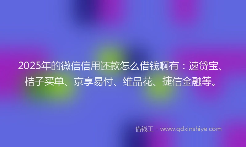 2025年的微信信用还款怎么借钱啊有：速贷宝、桔子买单、京享易付、维品花、捷信金融等。