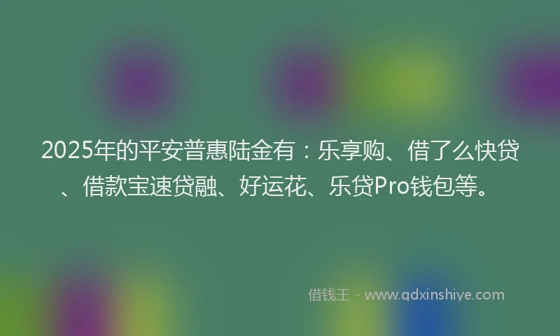 2025年的平安普惠陆金有：乐享购、借了么快贷、借款宝速贷融、好运花、乐贷Pro钱包等。