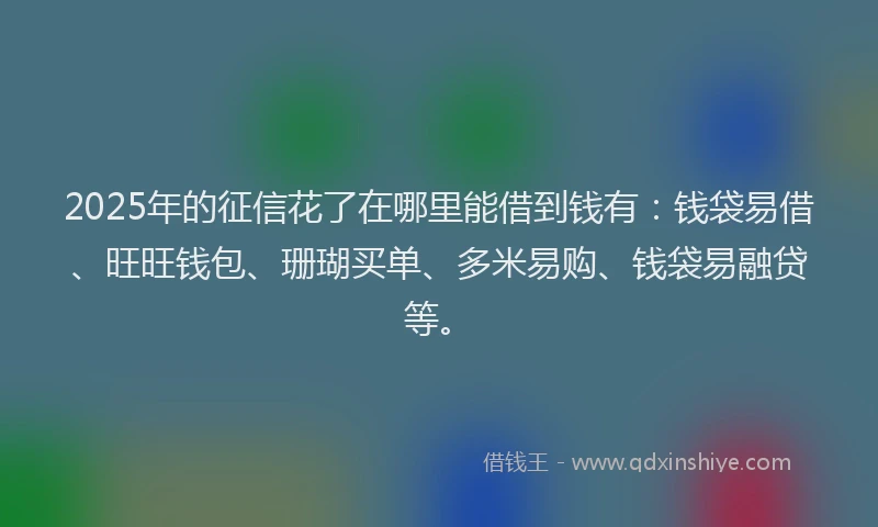 2025年的征信花了在哪里能借到钱有：钱袋易借、旺旺钱包、珊瑚买单、多米易购、钱袋易融贷等。
